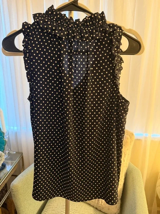 kate spade black and white Polka Dot Ruffle Collar Sleeveless Top size XS - Picture 5 of 5